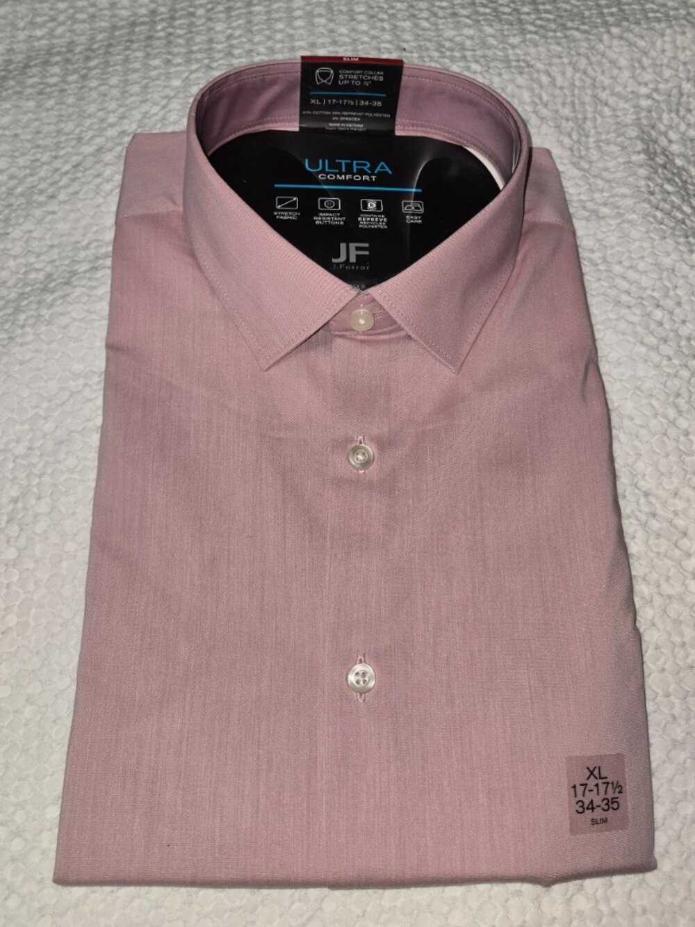 NWT J. Ferrar Ultra Comfort Rose Pink Slim Fit Dress Shirt XL 17-17½ 34/35 - Picture 2 of 5